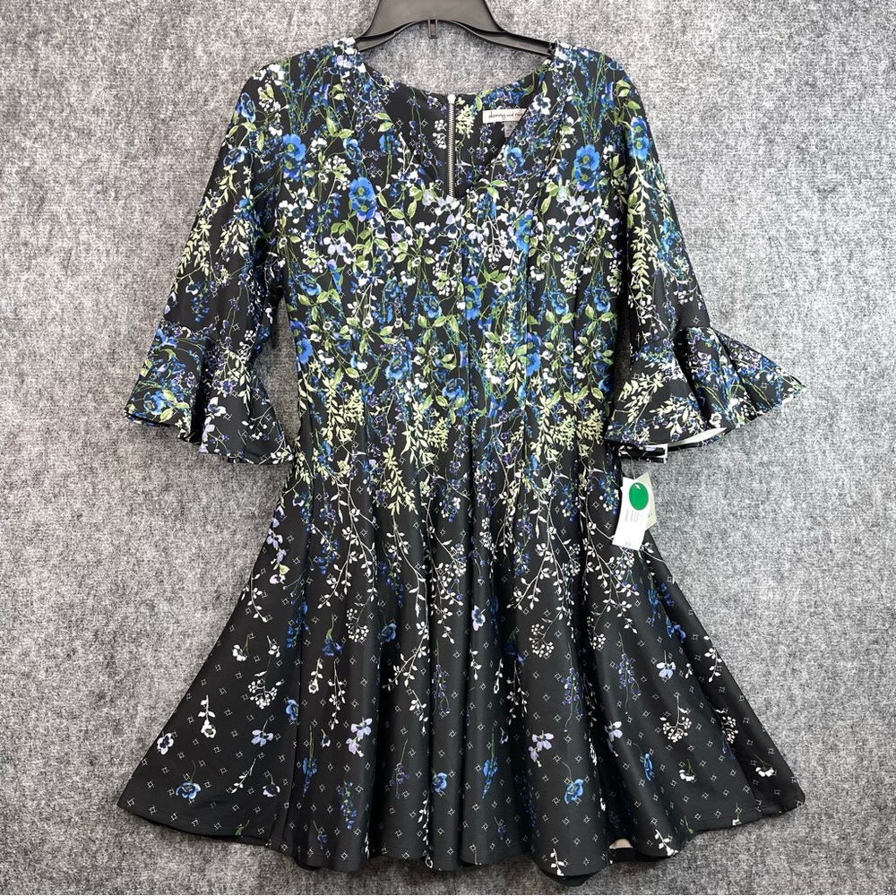 Women's Danny & Nicole Fit & Flare Floral Dress 3/4 Sleeves Size 6